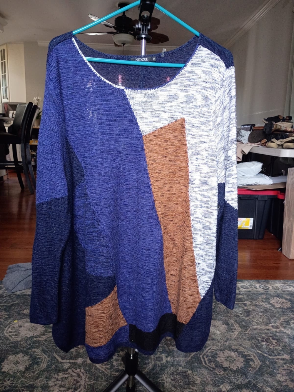 NIC+ZOE Navy, Brown & Cream Colorblock Scoop Neck Sweater